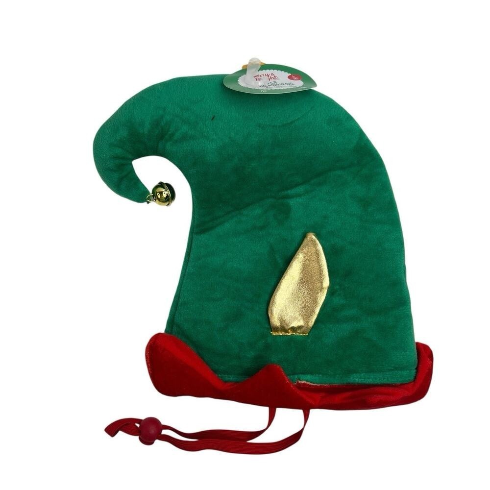 Merry & Bright Sz L / XL Elf Hat Holiday Christmas Pet Dog Cat Bell Costume